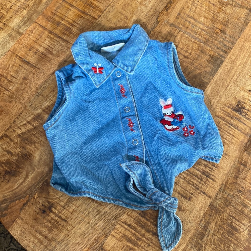 Vintage denim front tie baby top